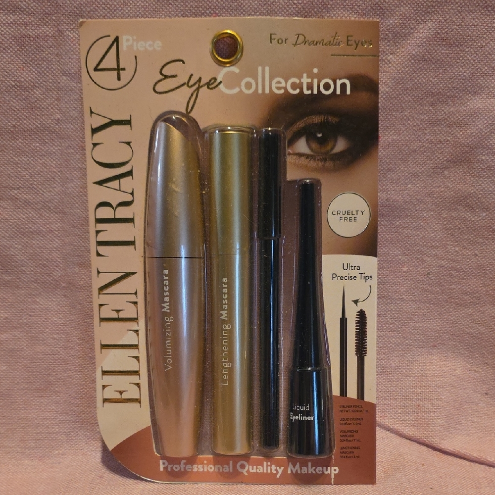 Ellen Tracy Eye Collection Mascara & Liquid Eyeliner - Gold, Black Inc 4 Brushes